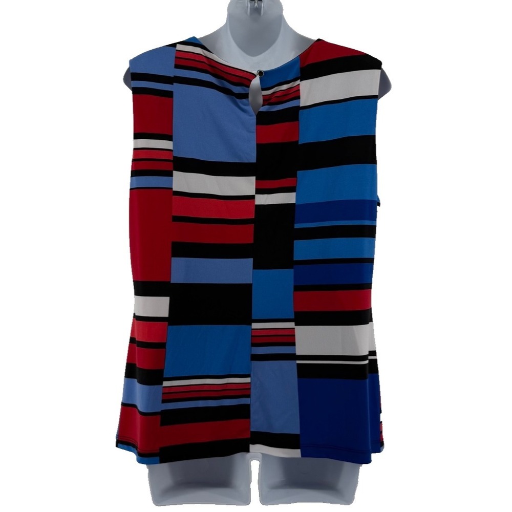 Calvin Klein Colorblock Sleeveless Blouse Blue Red Striped‎ Top Womens XL - Picture 2 of 11